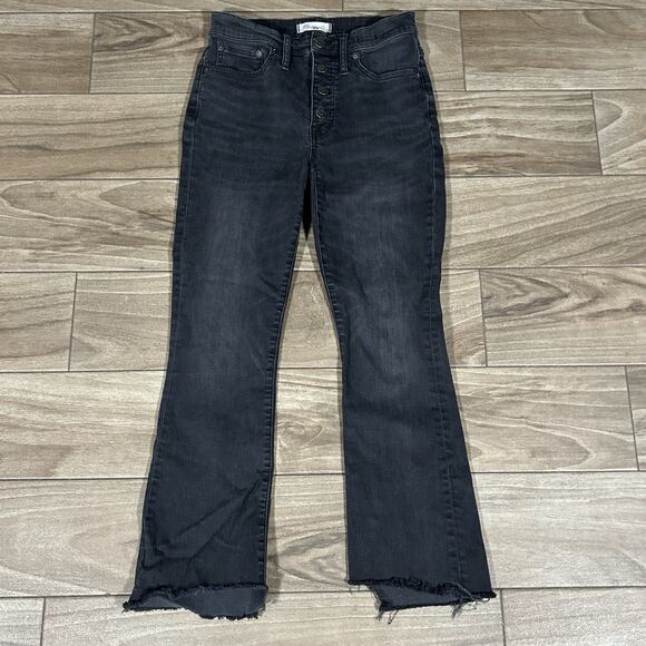 Madewell High Rise Cali Demi Faded Wash Boot Black Raw Hem Cropped Jeans 27 - Picture 5 of 12
